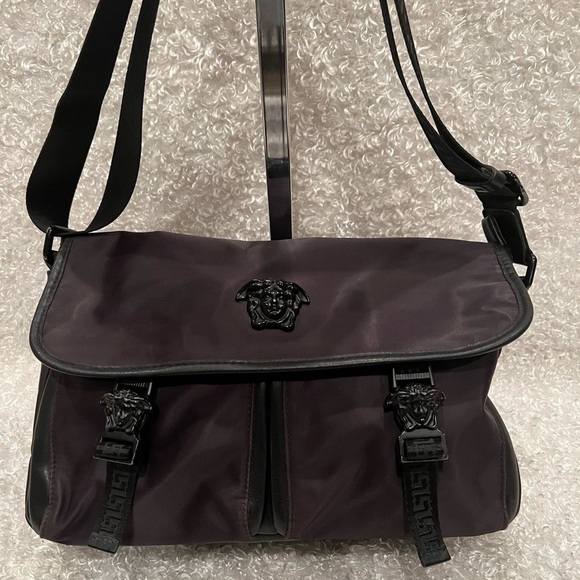 Versace Medusa Leather-Trimmed Unisex Messenger Bag - Picture 1 of 12